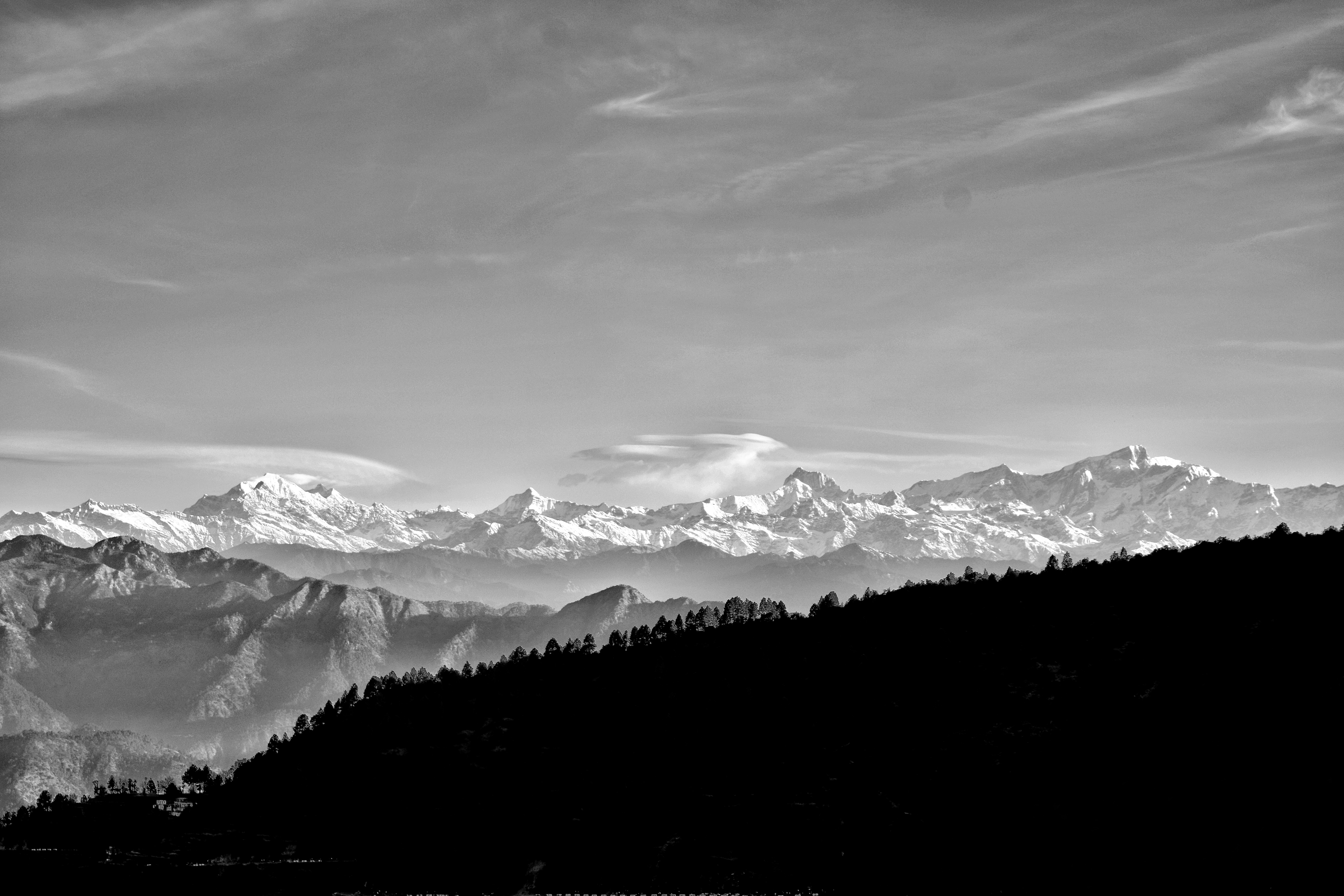 Mountains black white