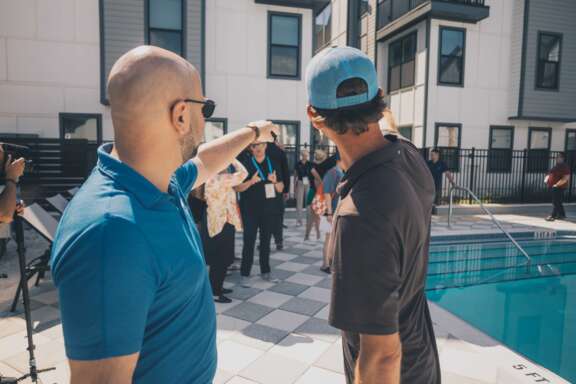 DLP Capital and Corner Lot Development Group reviewing Johnson Commons in Jacksonville's LaVilla neighborhood
